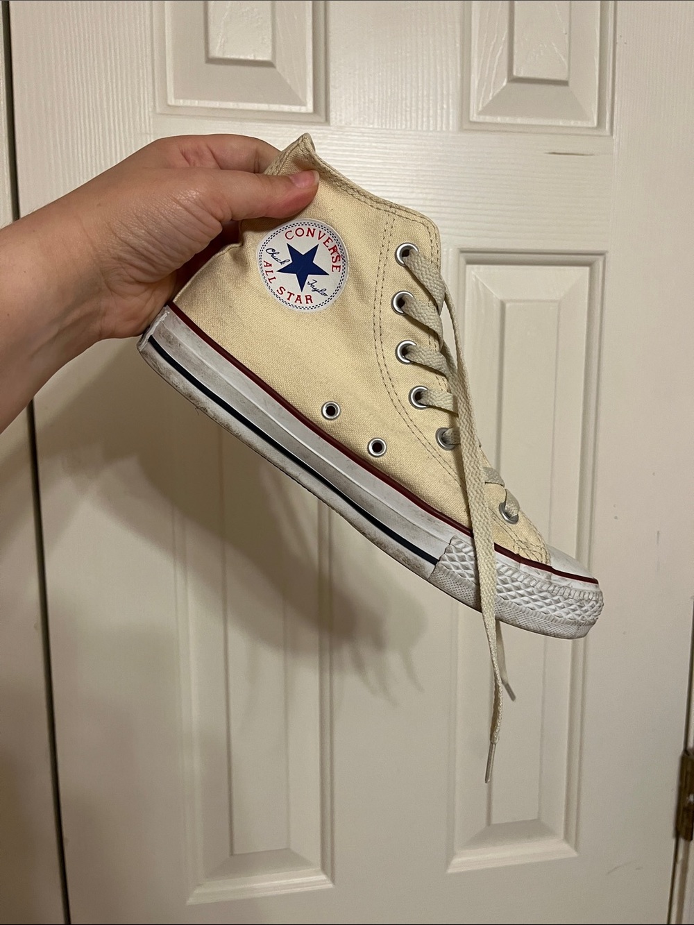 Converse Cream High-Top Sneakers with Red and Navy Trim - Picture 6 of 8